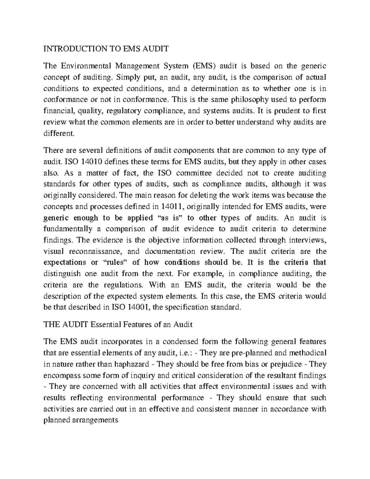 EMS Audit and mgmt review ni - INTRODUCTION TO EMS AUDIT The ...