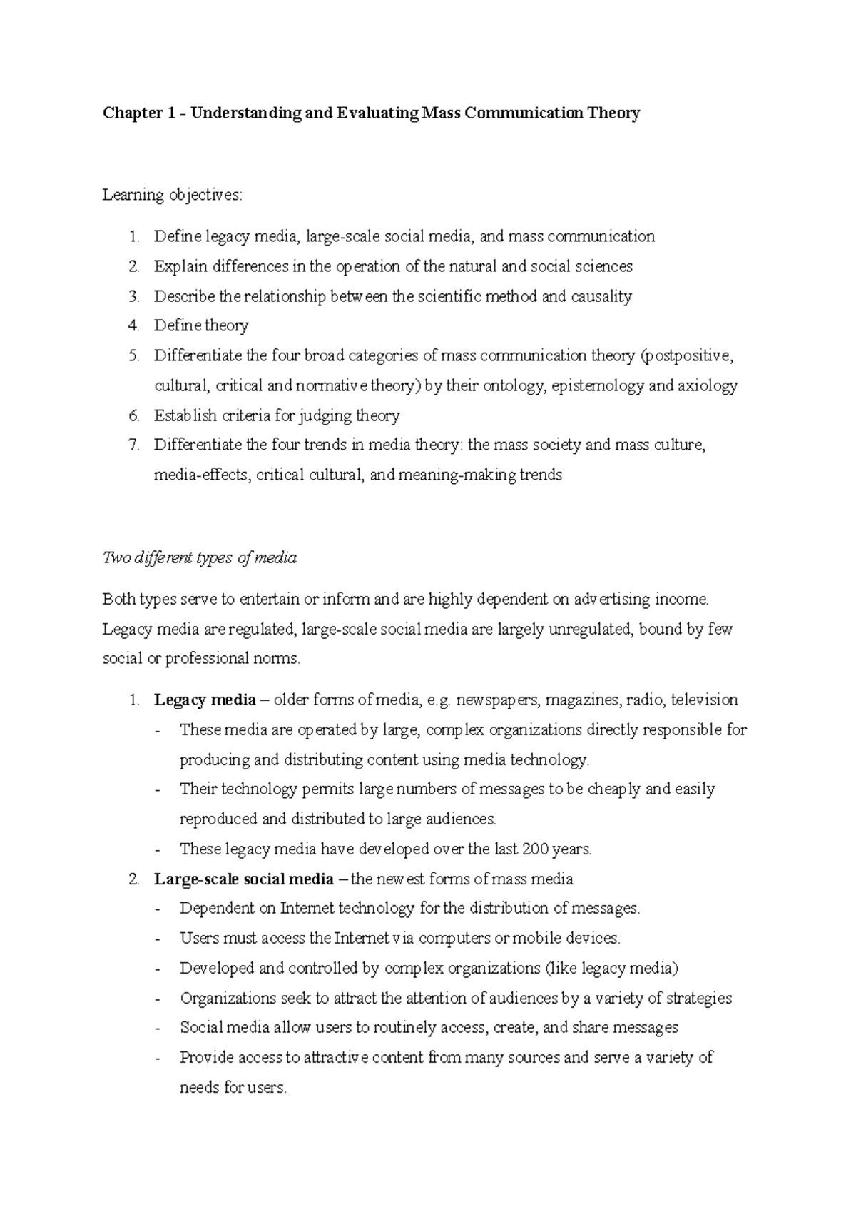 Summary First Chapter - Chapter 1 - Understanding And Evaluating Mass ...