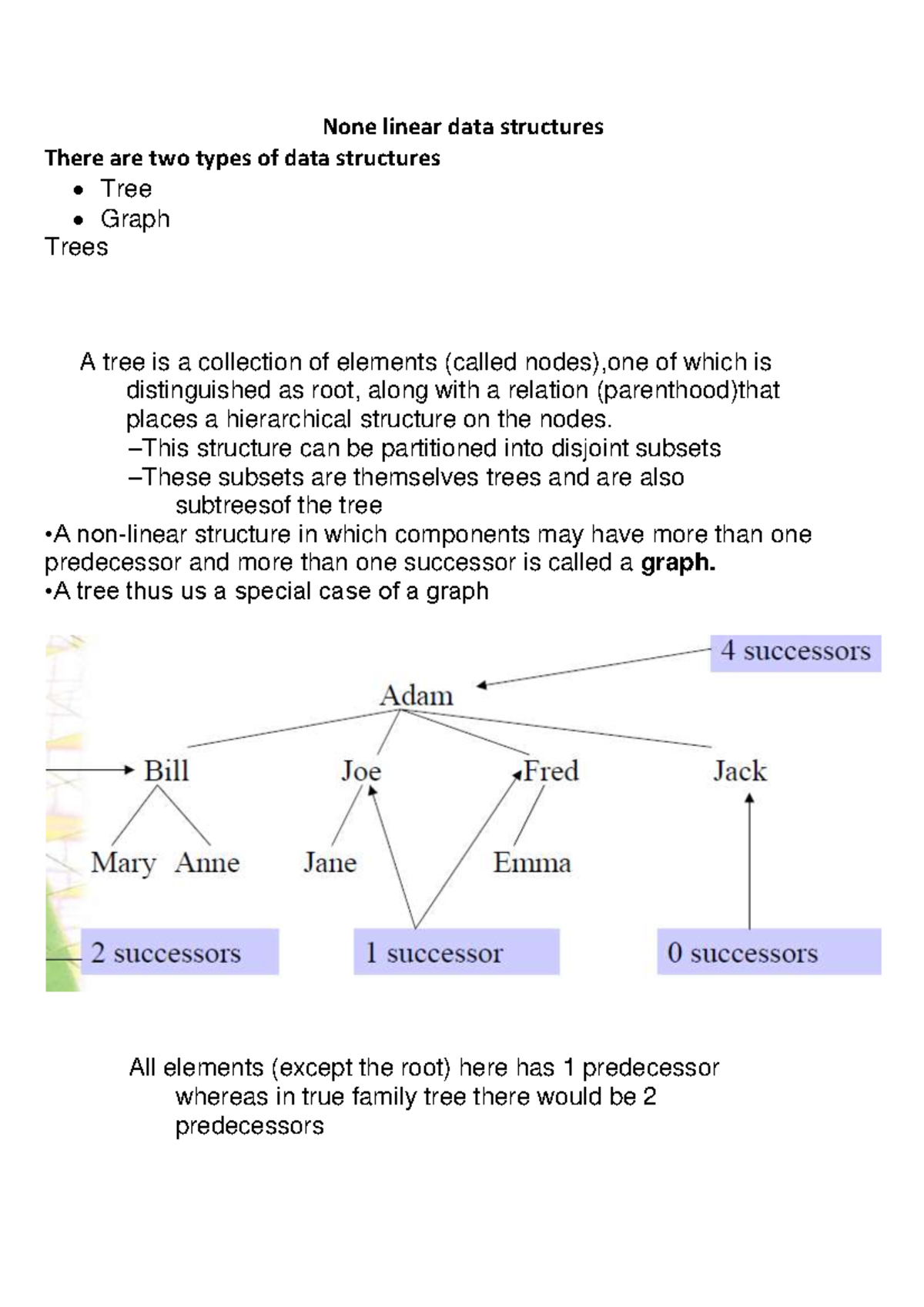 Trees and Graphs -final - None linear data structures There are two ...