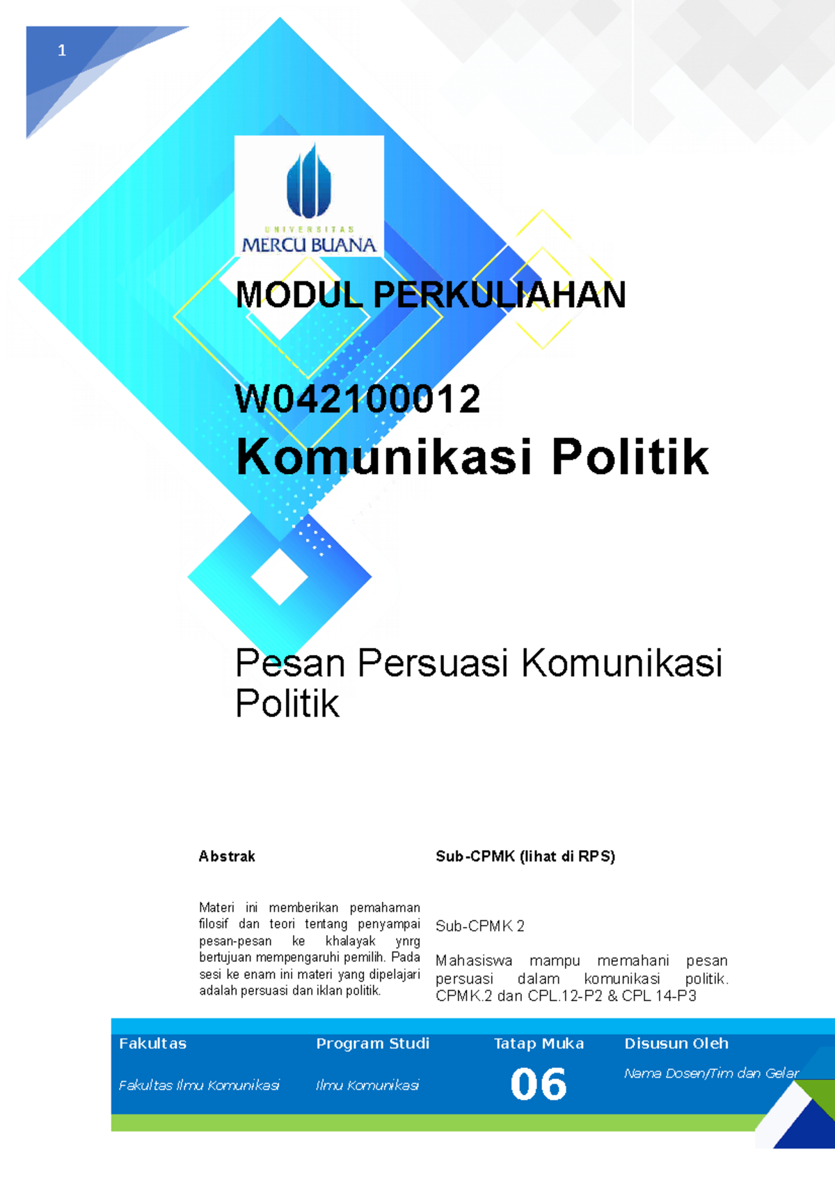 Komunikasi Politik - Modul 6 - 1 MODUL PERKULIAHAN W Komunikasi Politik ...