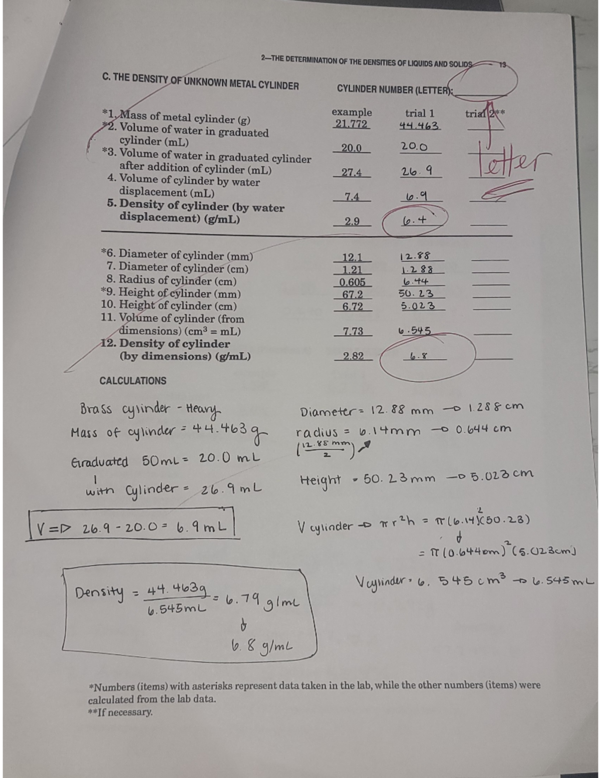 experiment 1 the densities of liquids and solids