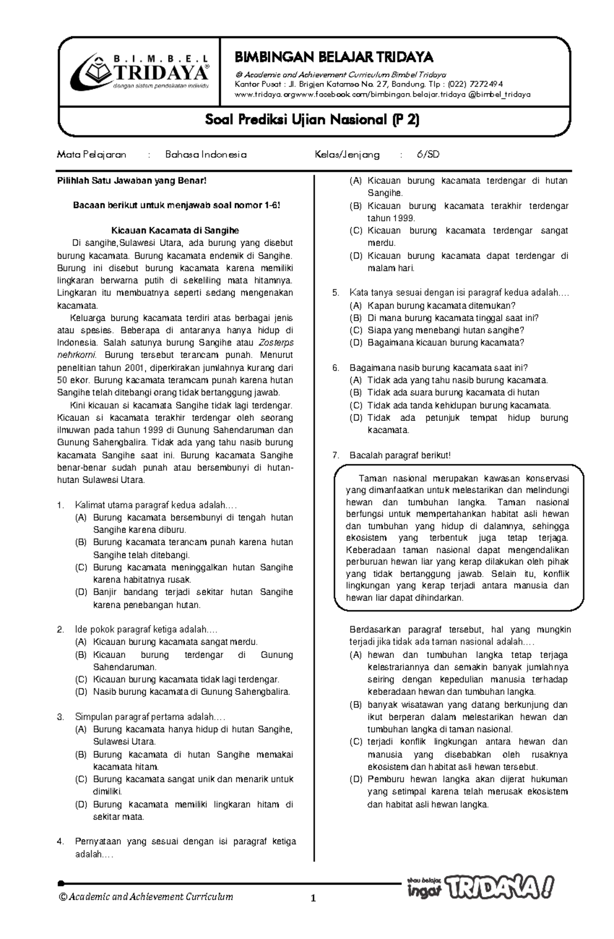 6 BIND Prediksi UN 2 Edit - BIMBINGAN BELAJAR TRIDAYA Mata Pelajaran ...