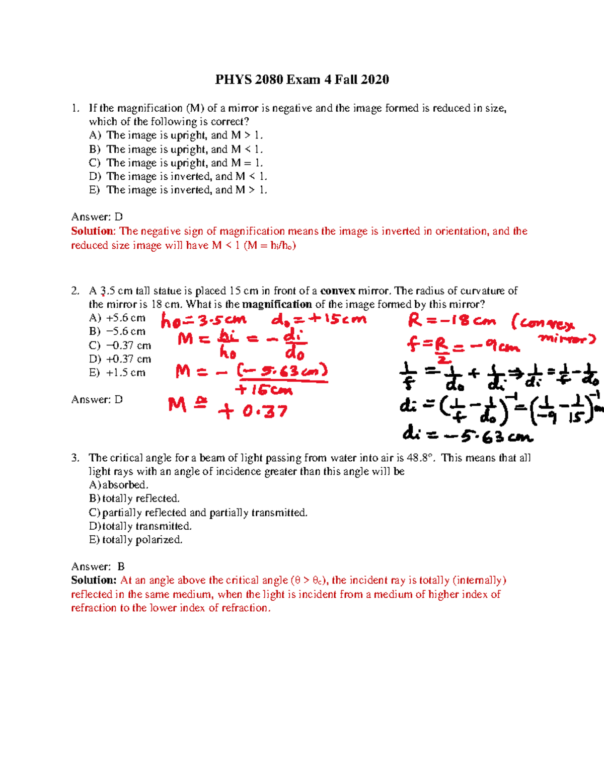 Phys 2080 Exam 4 Fall 2020 Solutions - PHYS 2080 Exam 4 Fall 2020 If ...