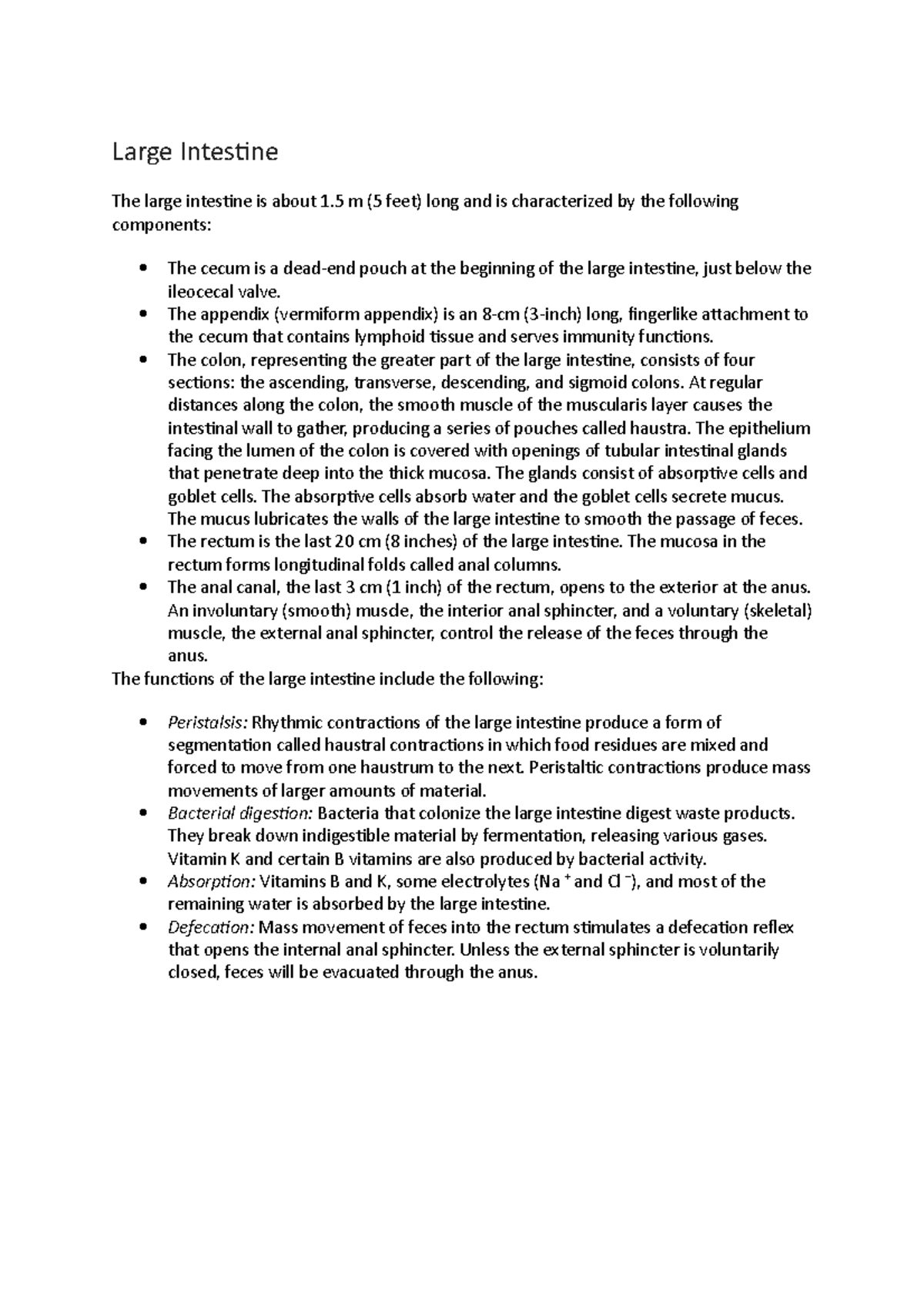 Large intestine - lecture notes - Large Intestine The large intestine ...