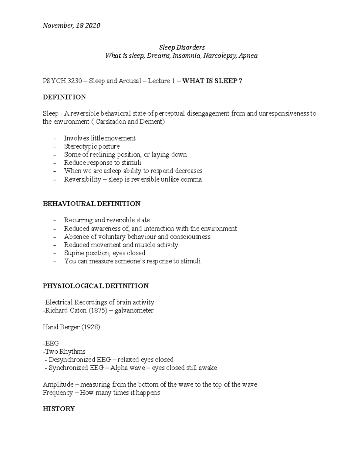 Lectures 4,5,6,7,8 - Lecture notes 4-8 - November, 18 2020 Sleep ...