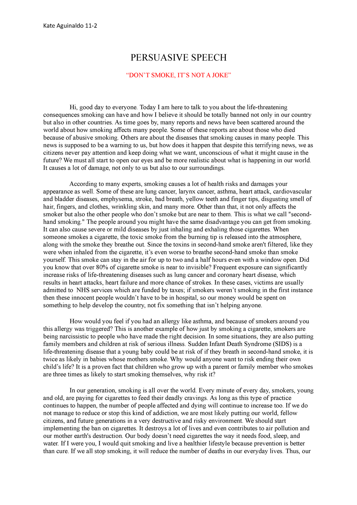 persuasive essay about secondhand smoke