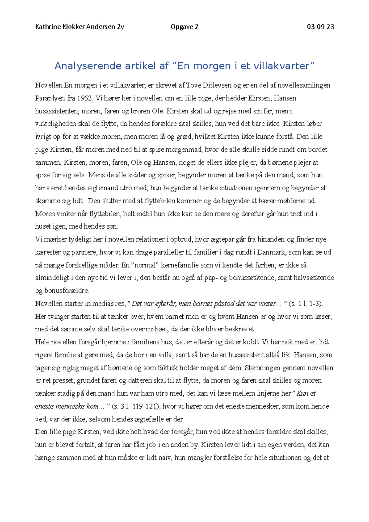 Analyse af En morgen i et villakvarter - Analyserende artikel af ”En ...