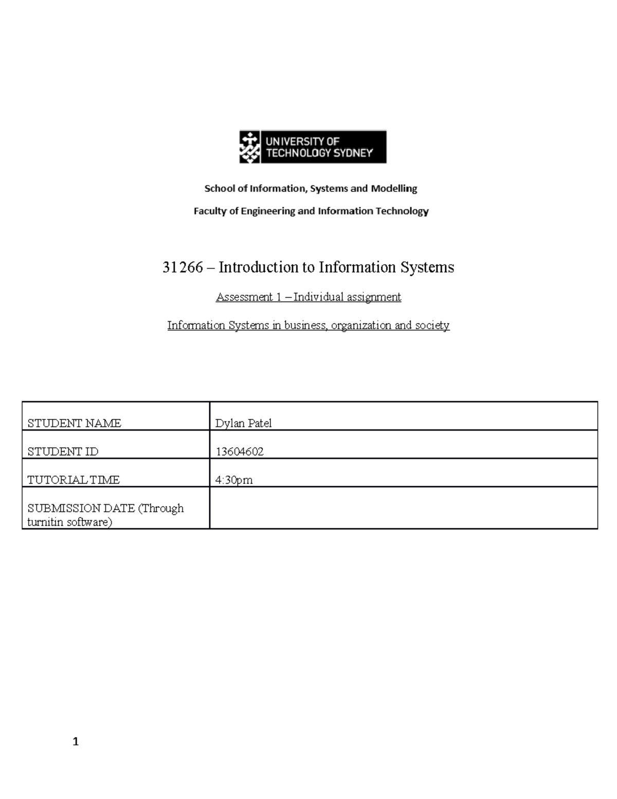 introduction to information systems assignment 1