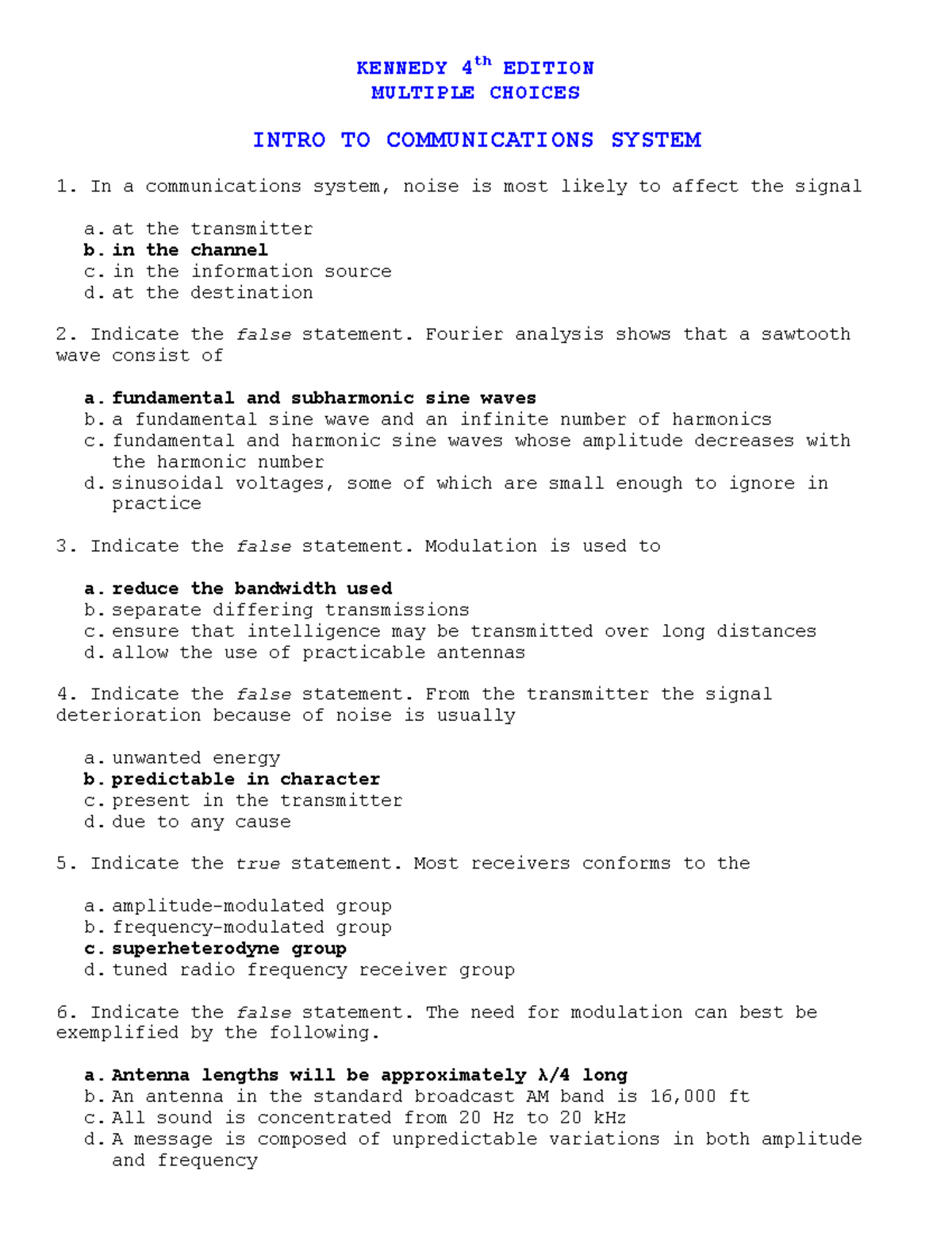 Electronic Communication Systems by Kennedy and Davis, 4th edition