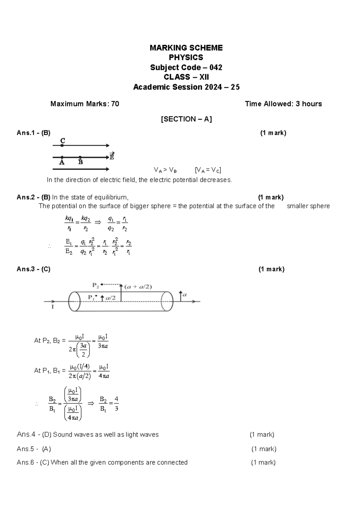 PhysicsMS Study MARKING SCHEME PHYSICS Subject Code 042 CLASS