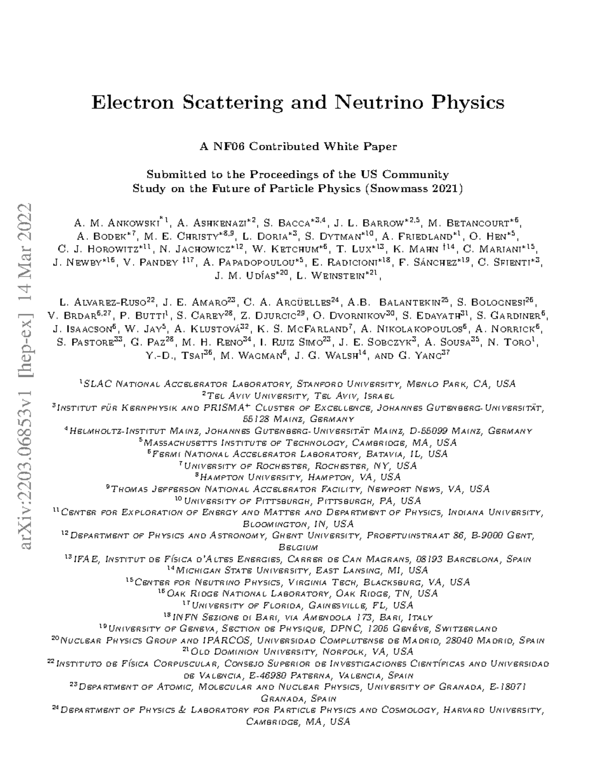 Electron Scattering and Neutrino Physics - M. Ankowski∗ 1, A. Ashkenazi ...