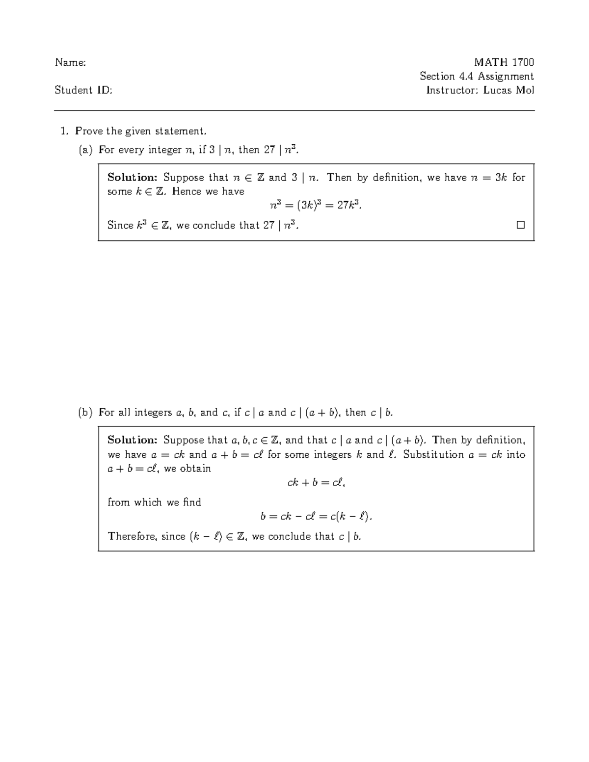 Section 4.4 Assignment Solutions - Name: MATH 1700 Section 4 Assignment ...