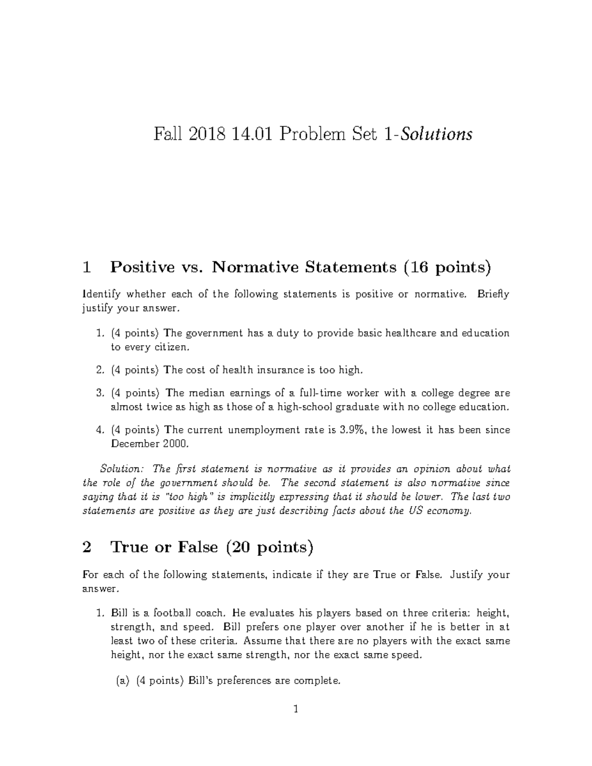 Pset1 - Pset 1 - Fall 2018 14 Problem Set 1 - Solutions 1 Positive Vs ...