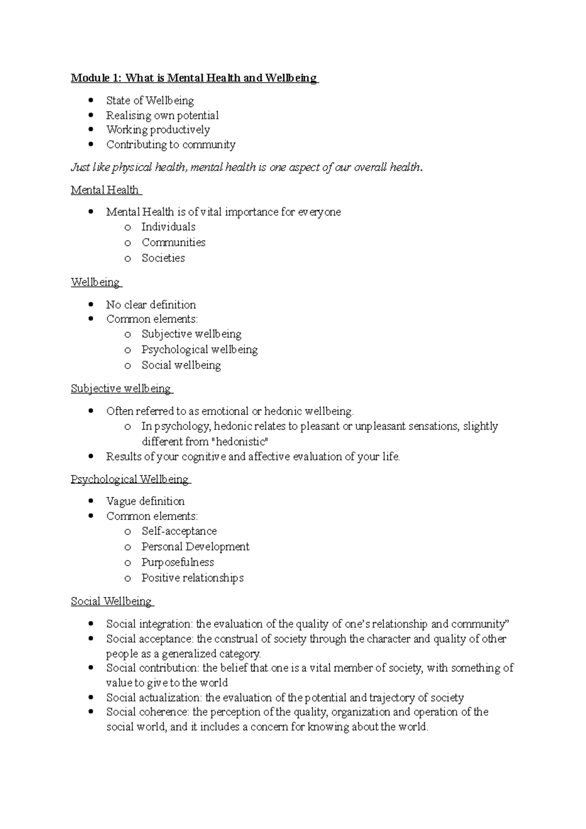 Wellbeing modules - Module 1: What is Mental Health and Wellbeing State ...