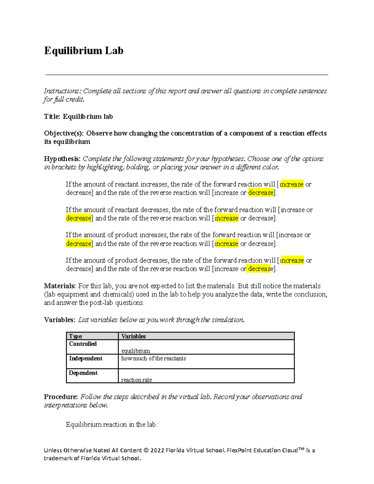 7.05 equilibrium lab Equilibrium Lab Instructions Complete all