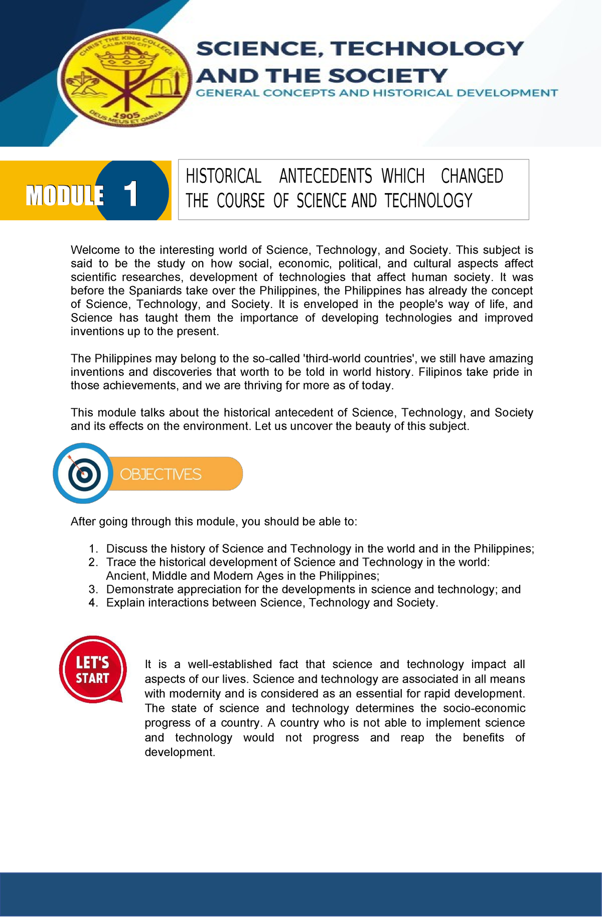 Module 1. STS - HISTORICAL ANTECEDENTS WHICH CHANGED THE COURSE OF ...