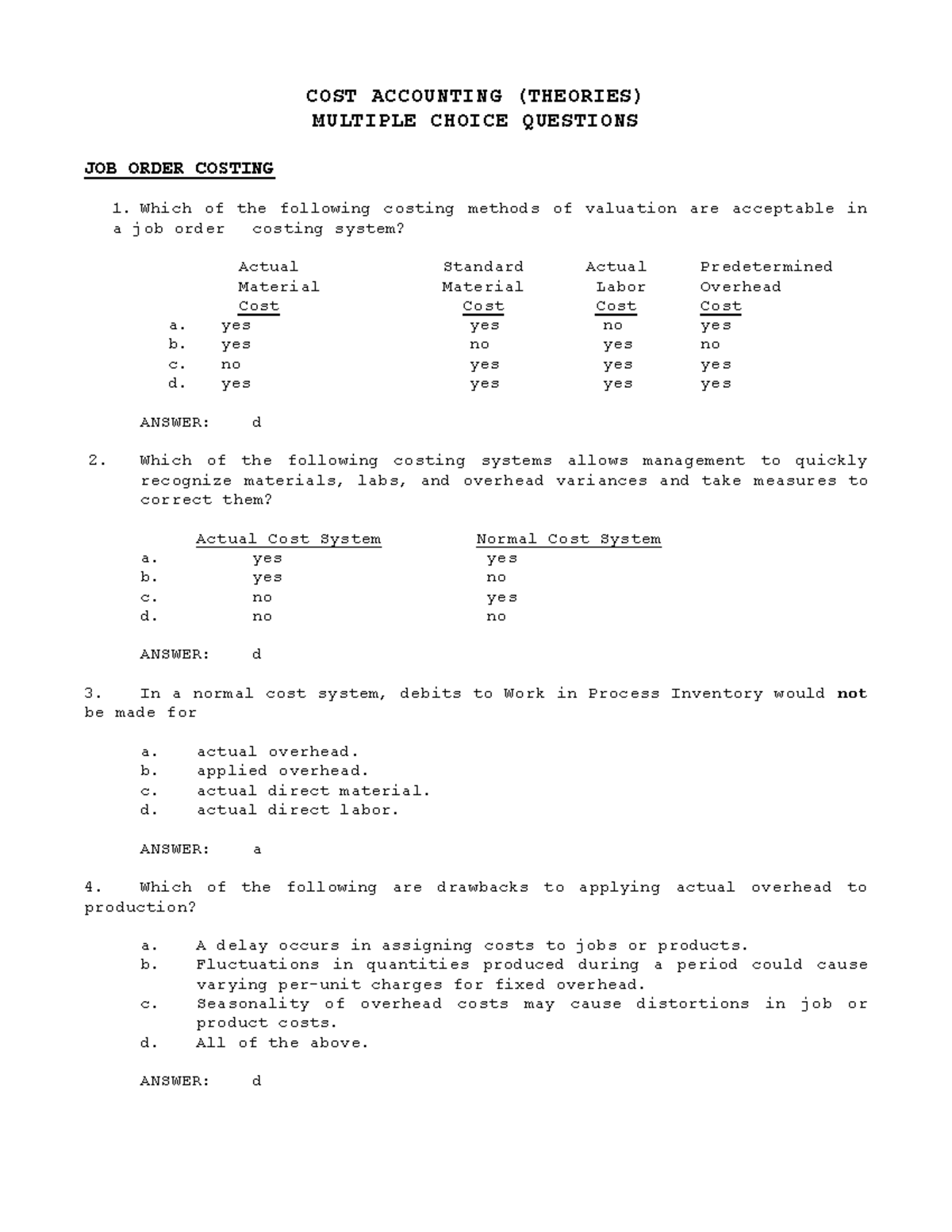 Cost Accounting Theories Test Bank 2019 - COST ACCOUNTING (THEORIES ...