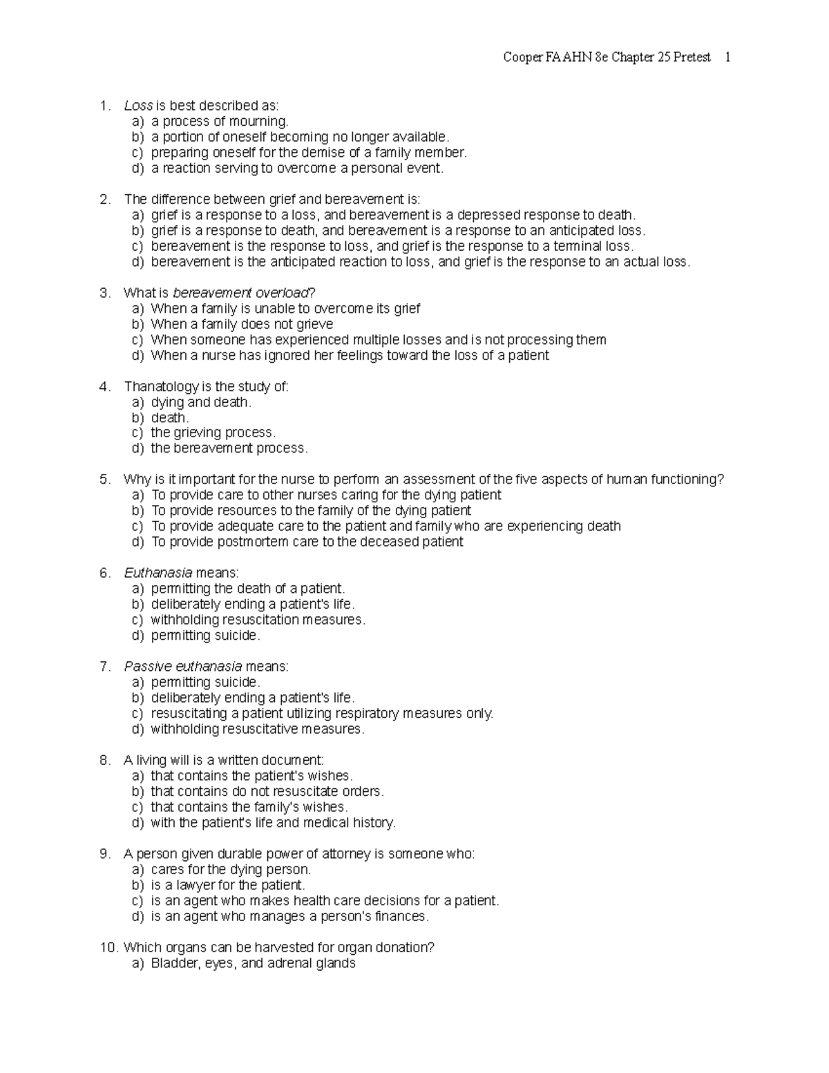 Chapter 025 - Cooper FAAHN 8e Chapter 25 Pretest 1 Loss Is Best ...