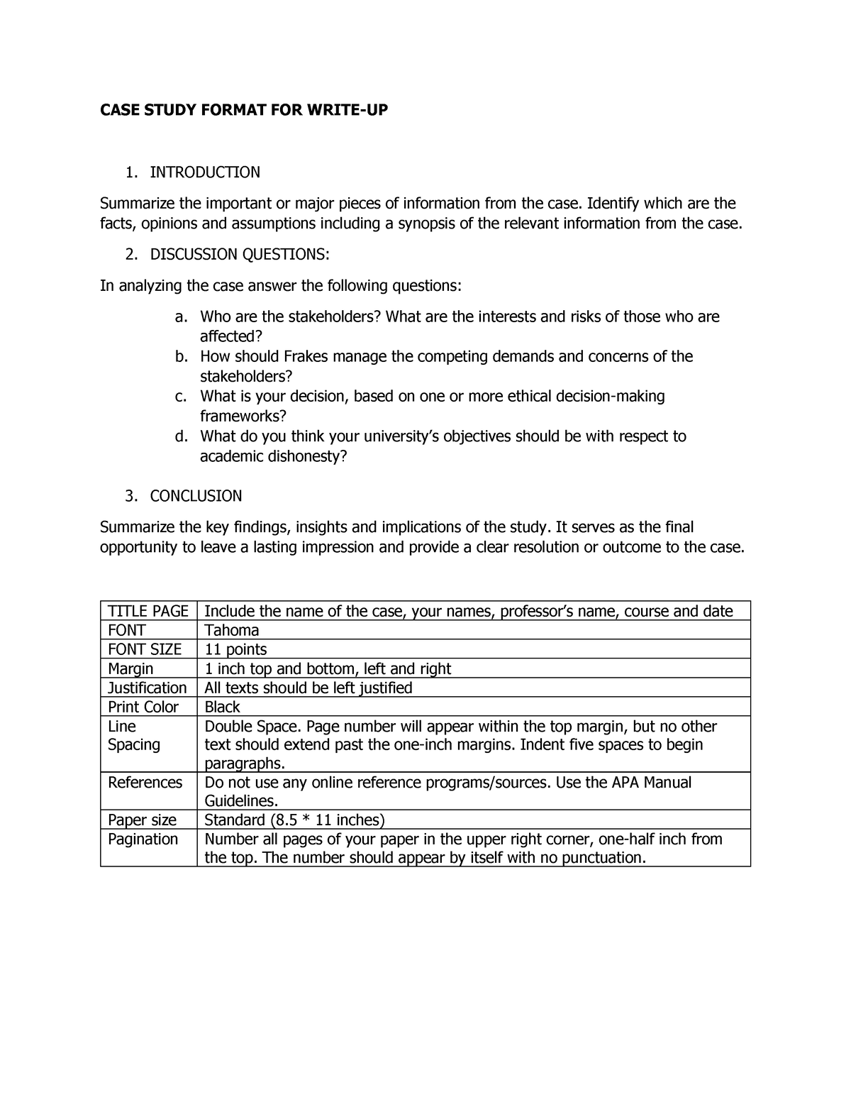 how to summarize the case study