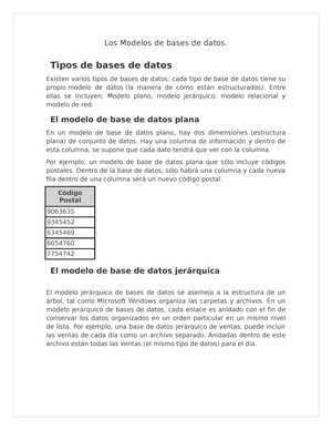 Los Modelos de bases de datos - Tipos de bases de datos Existen varios  tipos de bases de datos; cada - Studocu