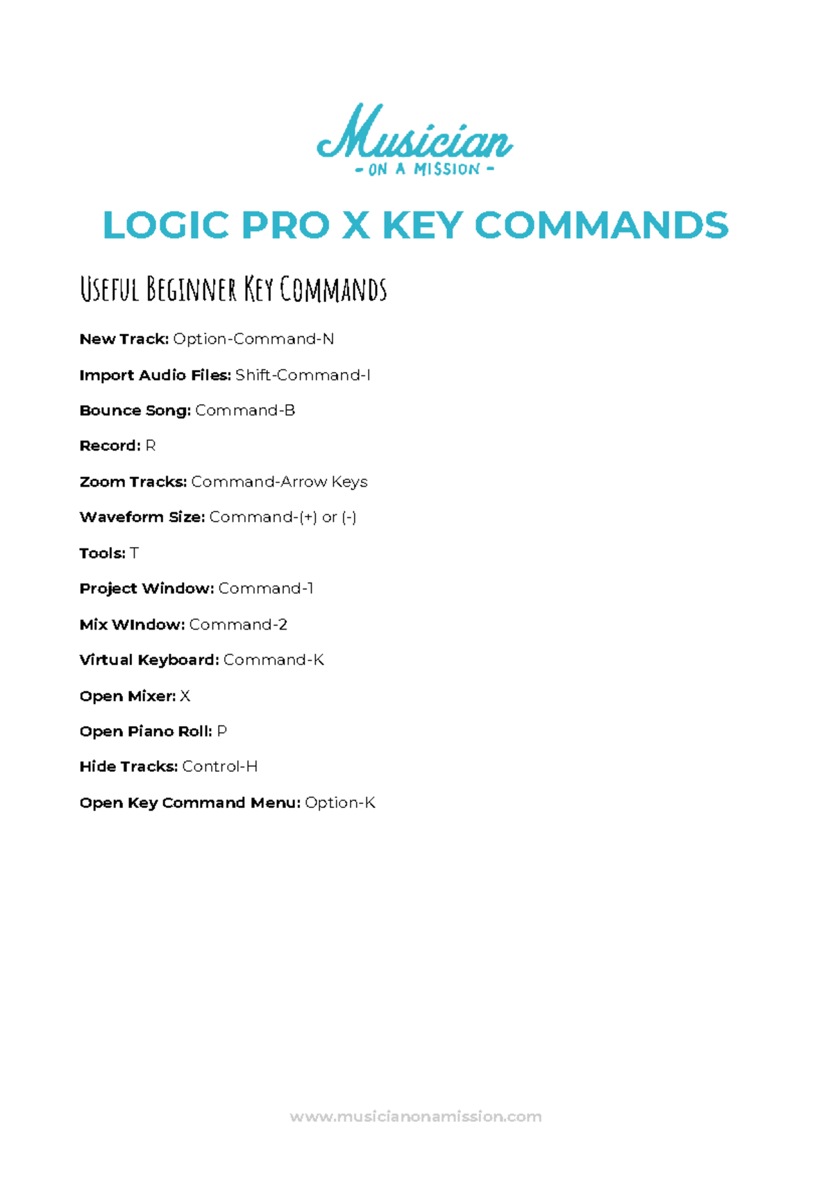 Logic PRO X Plugins Cheat Sheet - LOGIC PRO X KEY COMMANDS Useful ...