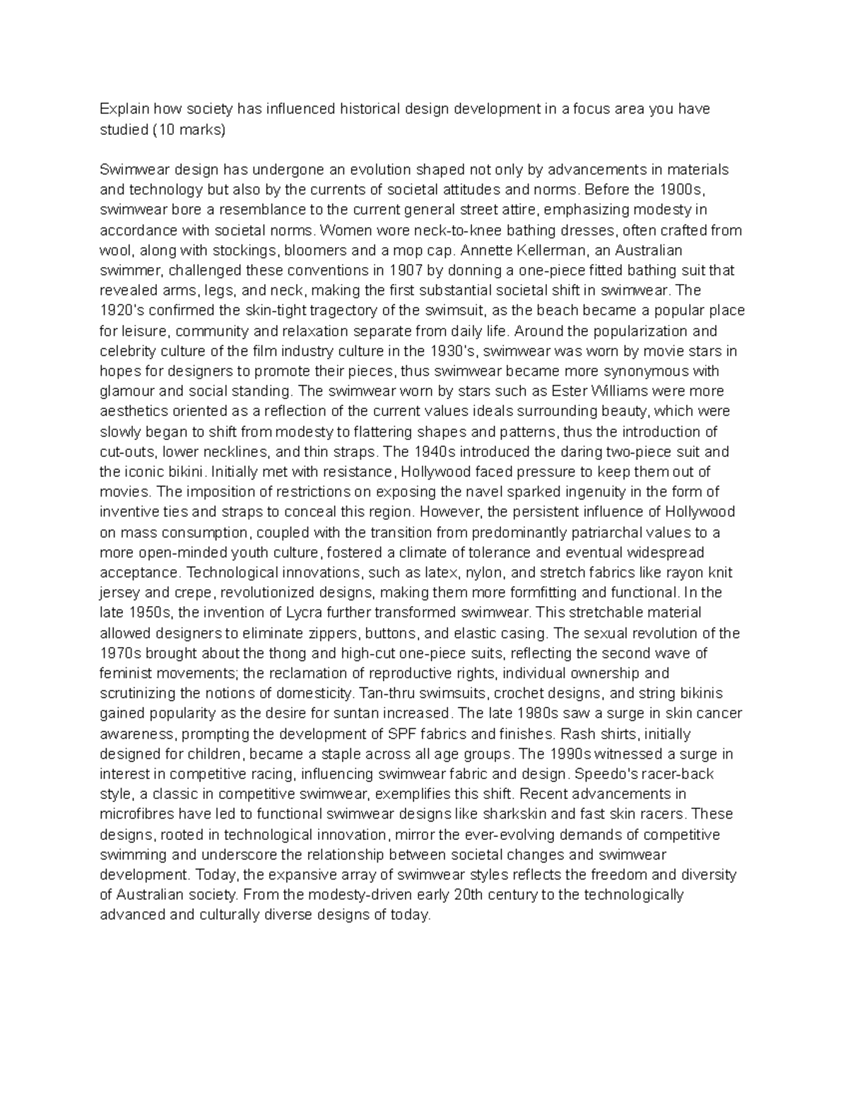 Textiles swimwear ext response - Explain how society has influenced ...