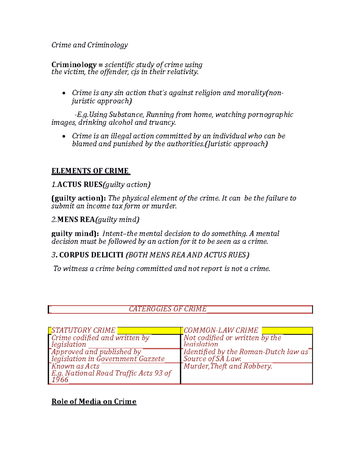 Criminology 110 - Lecture Notes 1-15 - Crime And Criminology ...