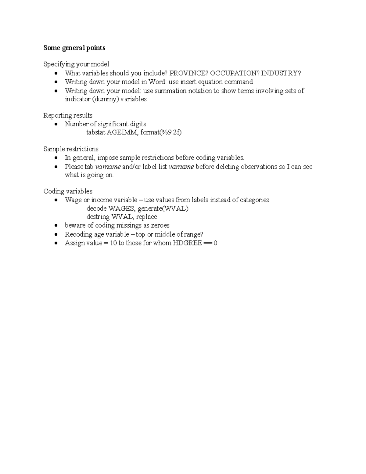 Some general points about Assignment 1 - ECON 291 - SFU - Studocu
