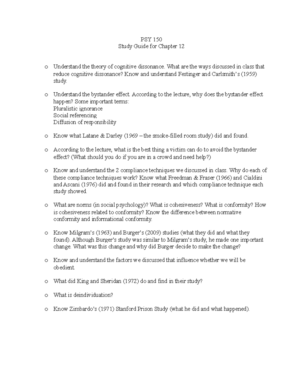 (4) Study Guide for Chapter 12 - PSY 150 Study Guide for Chapter 12 o ...