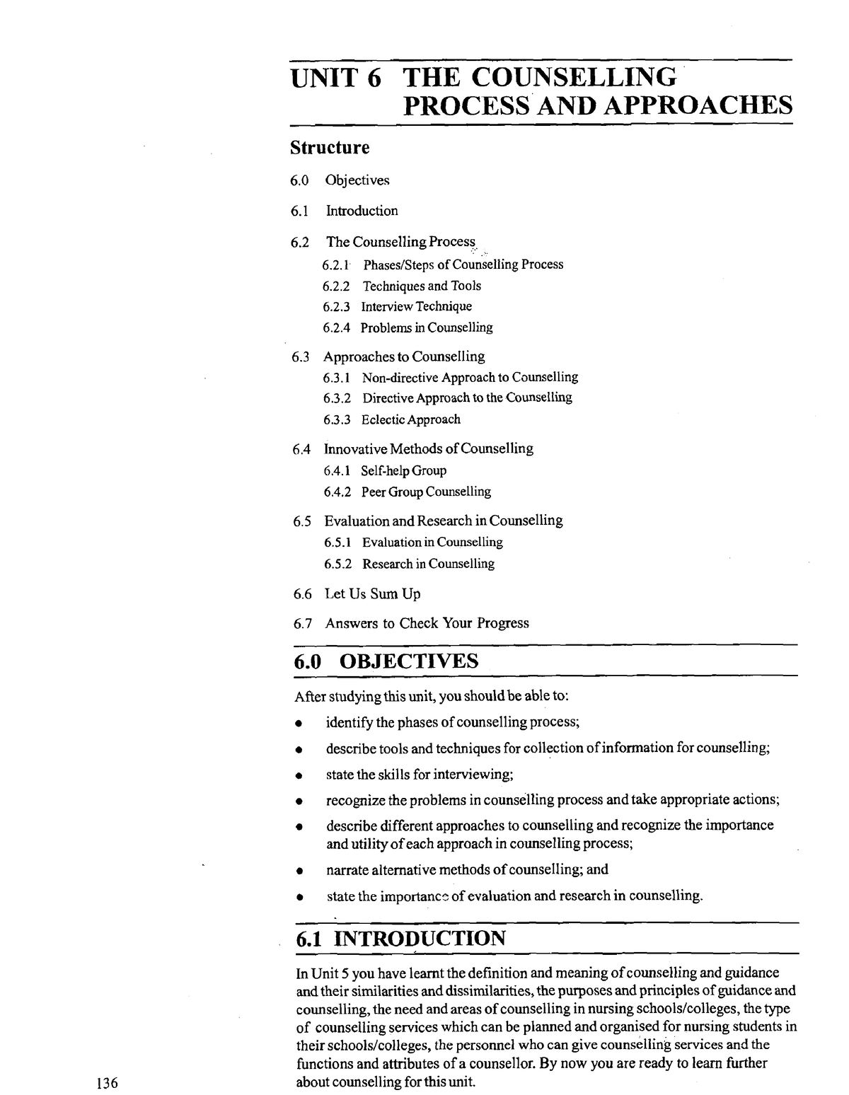 Counselling Approaches - UNIT 6 THE COUNSELLING PROCESS' AND APPROACHES ...