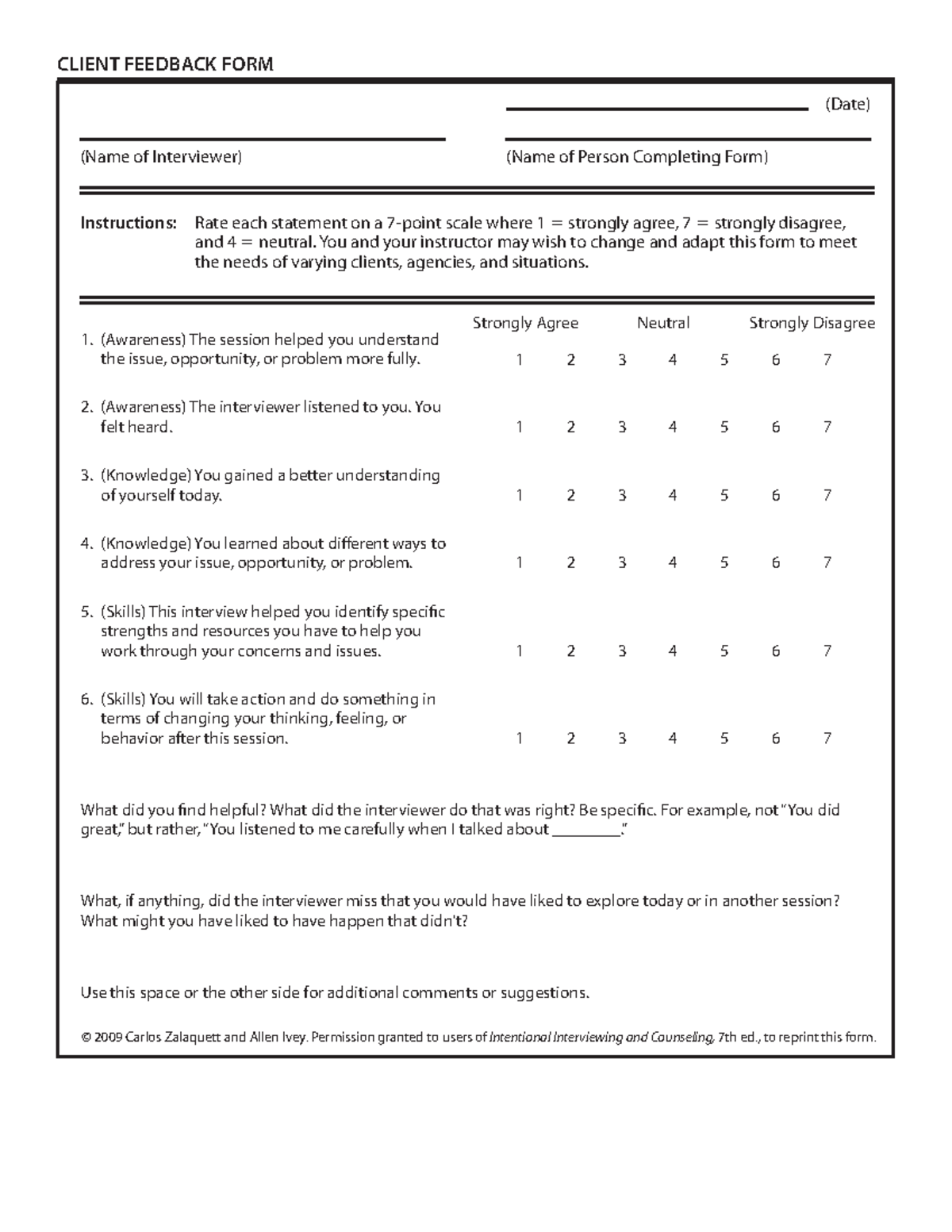 Client Feedback Form - CLIENT FEEDBACK FORM (Date) (Name of Interviewer ...