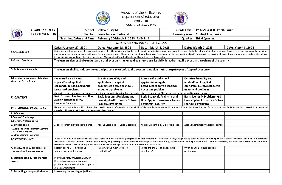 Week 2 - Republic of the Philippines Department of Education Region III ...