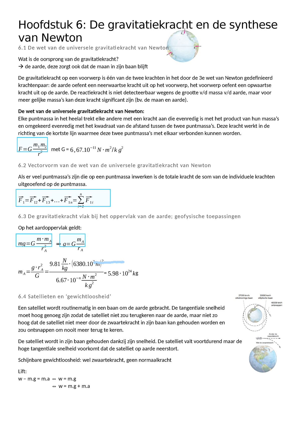 Samenvatting Hoofdstuk 6 - Hoofdstuk 6: De Gravitatiekracht En De ...