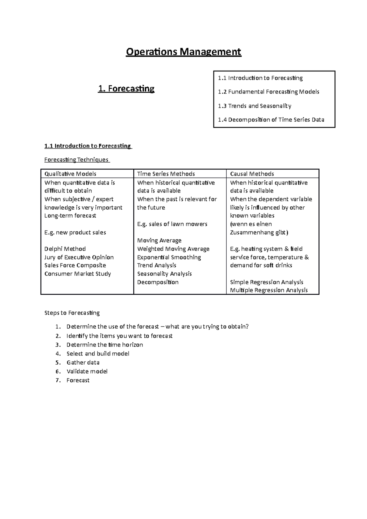Operations Management VL 1 - Operations Management 1. Forecasting 1 ...