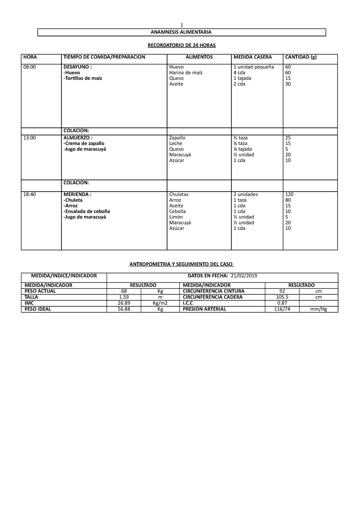 Dieta 13 Anamnesis Alimentaria Recordatorio De 24 Horas Hora Tiempo De Comidapreparacion 4159