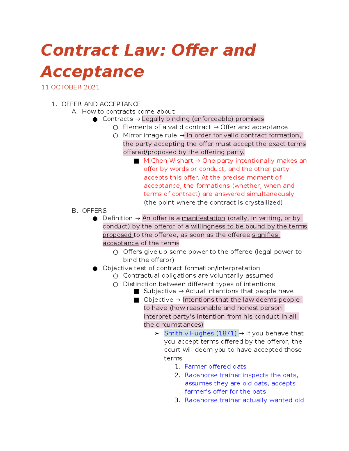Contract Law Offer and Acceptance - Contract Law: Offer and Acceptance ...