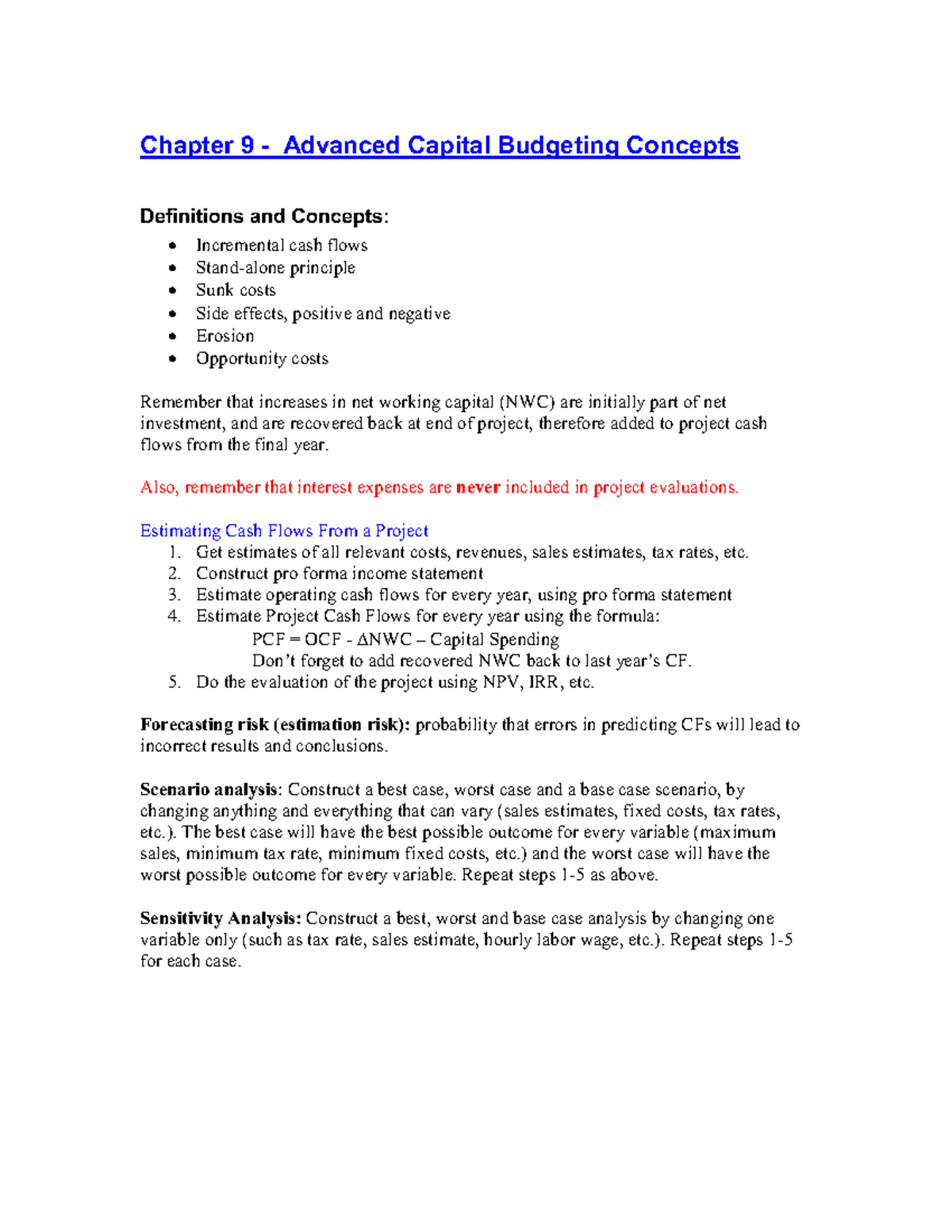 Chapter 9 advanced capital budgeting concepts - - Studocu