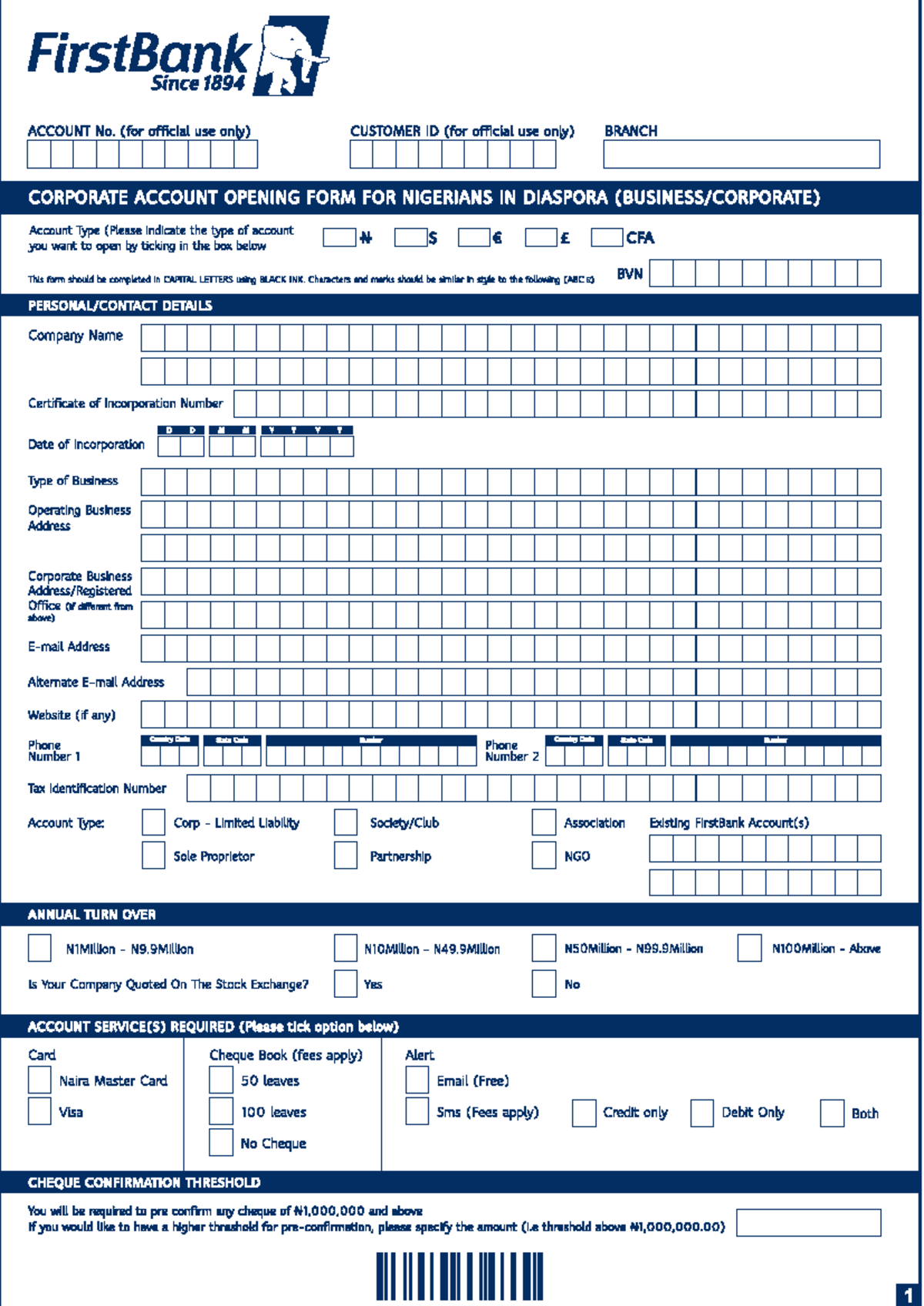 First Diaspora Account Opening Corporate - FirstBank Since 1894 ACCOUNT ...