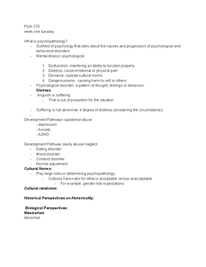 Exam 1 Study Guide - Lecture notes Exam 1 - I. Abnormal Psychology : 3 ...