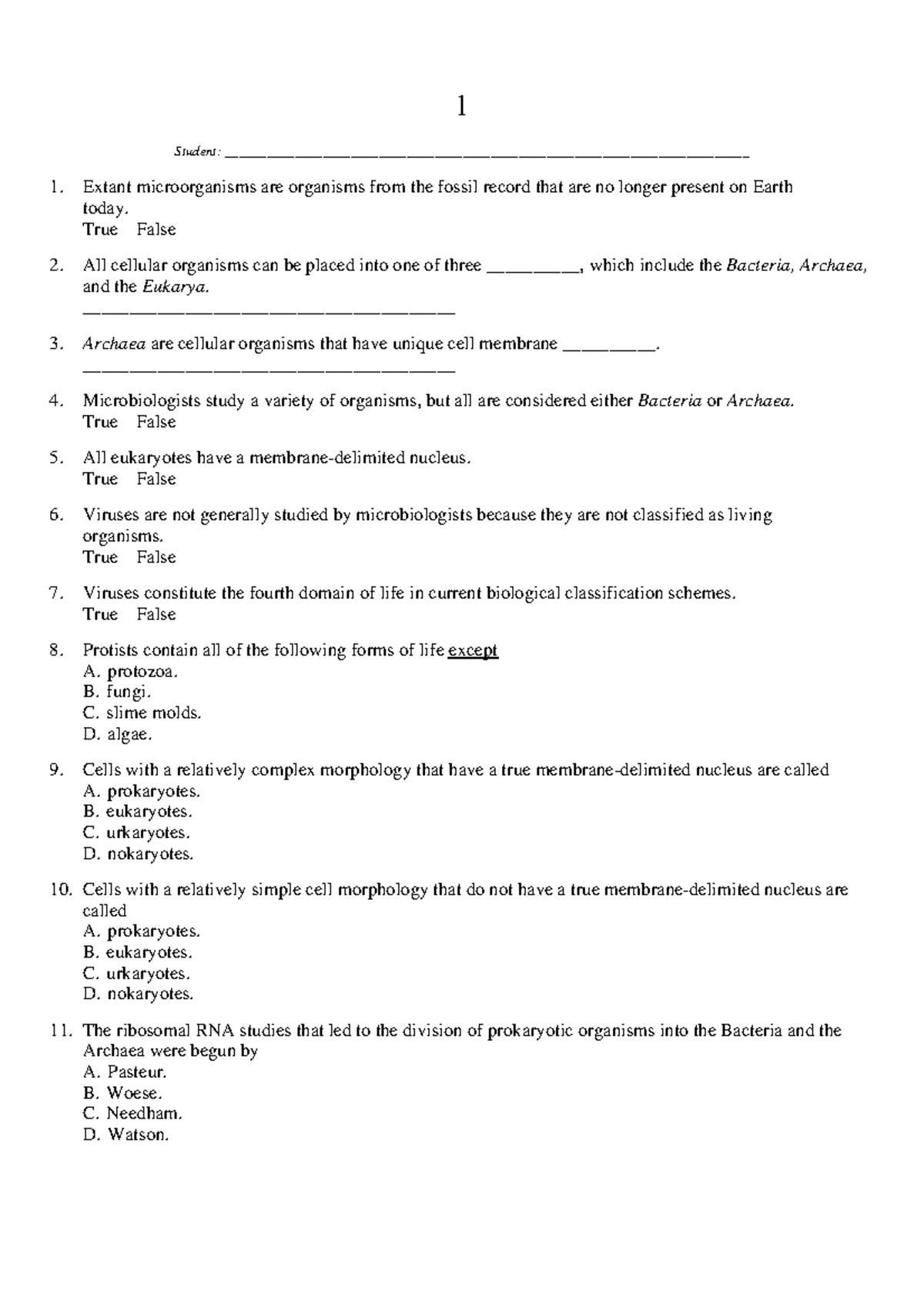 Microbiology Example QS - 1 Student: - Studocu