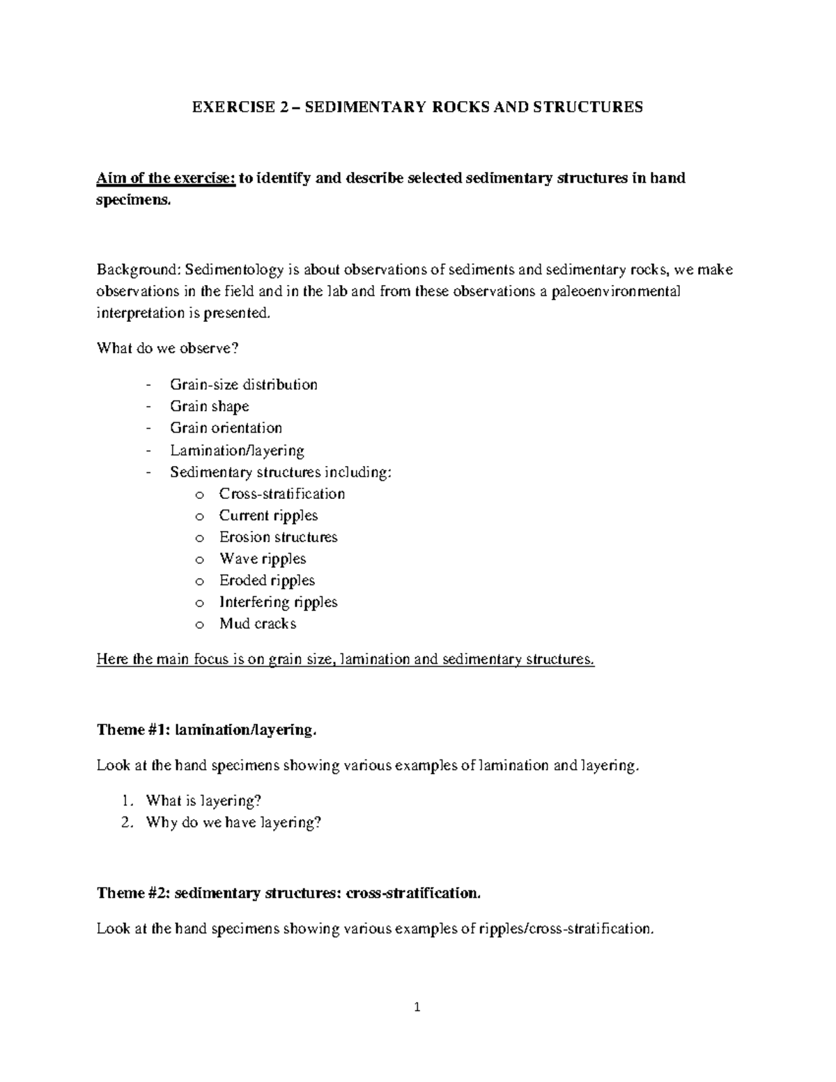 Exercise 2 Introduction to observations sedimentary rocks - EXERCISE 2 ...