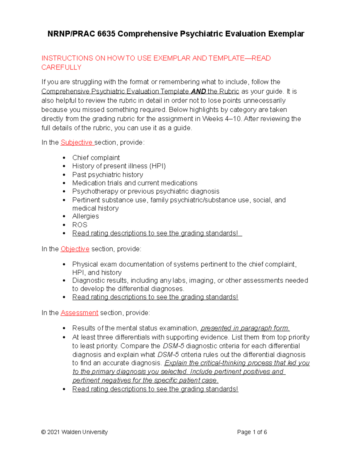 NRNP PRAC 6635 Comprehensive Psychiatric Evaluation Exemplar