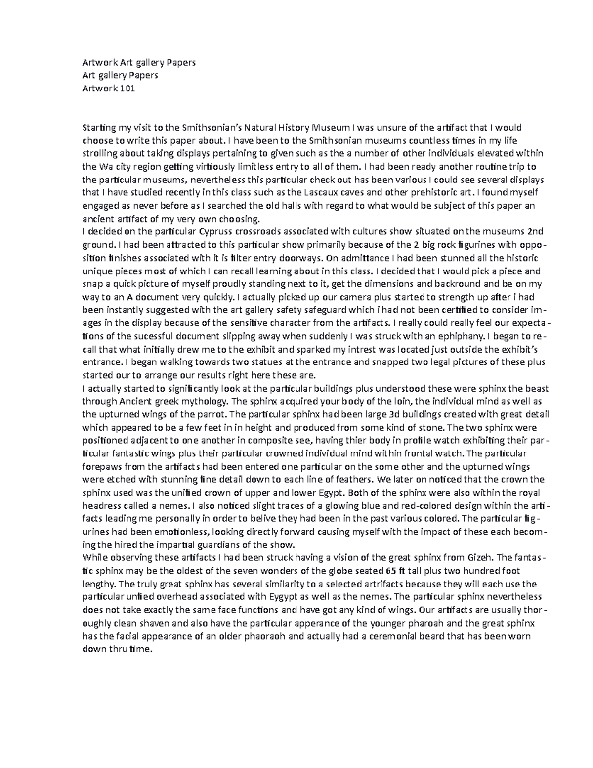 Art 101 Art Museum Paper Artwork Art gallery Papers Art gallery Papers Artwork 101 Starting my