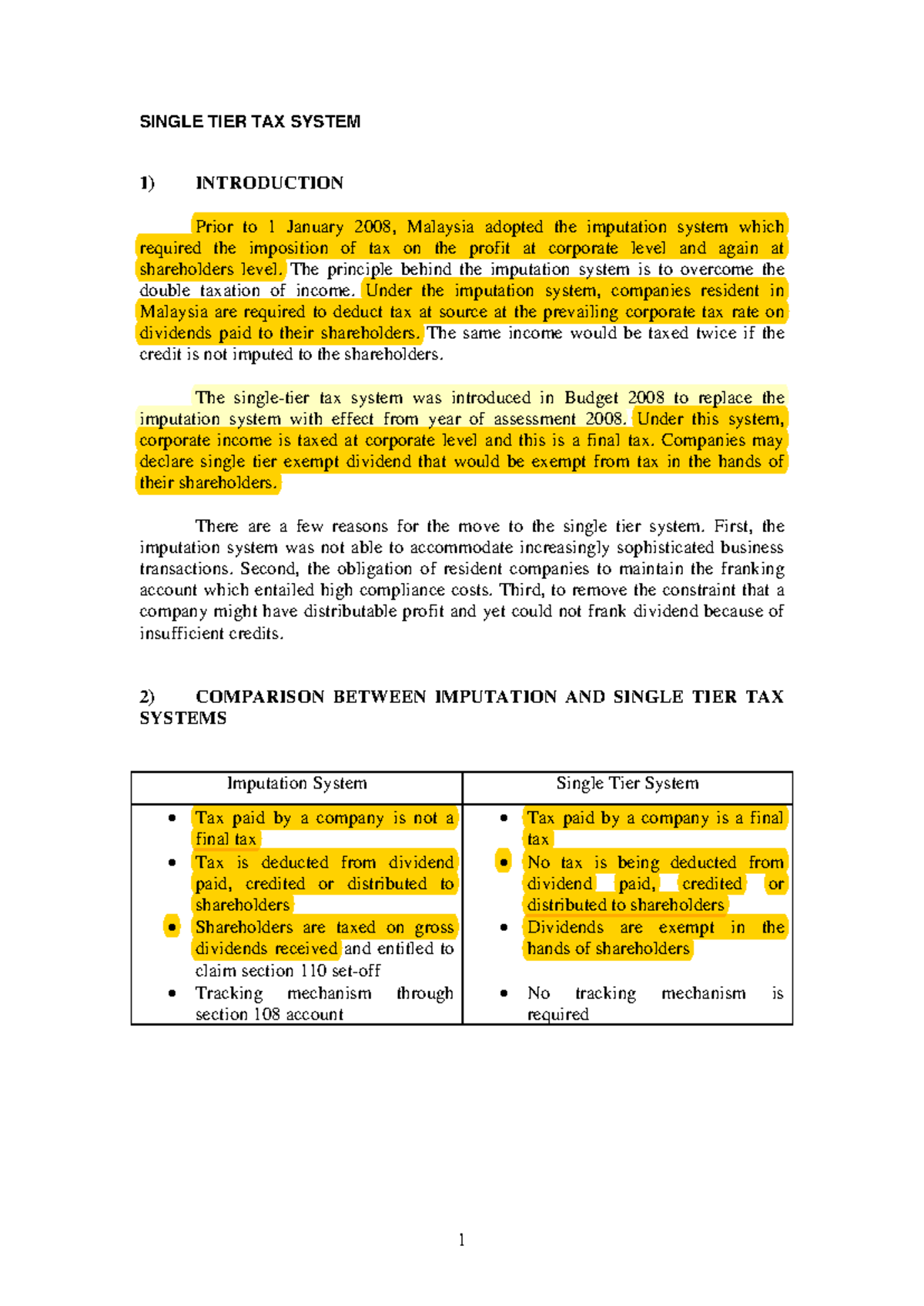 Sinle-tier vs Two-tier Dividend system in Malaysia - SINGLE TIER TAX ...
