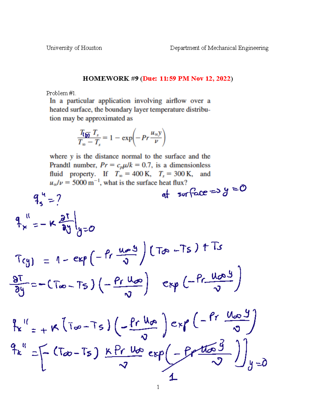 Homework #9 Fall 2022 - Heat transfer notes - 1 University of Houston ...