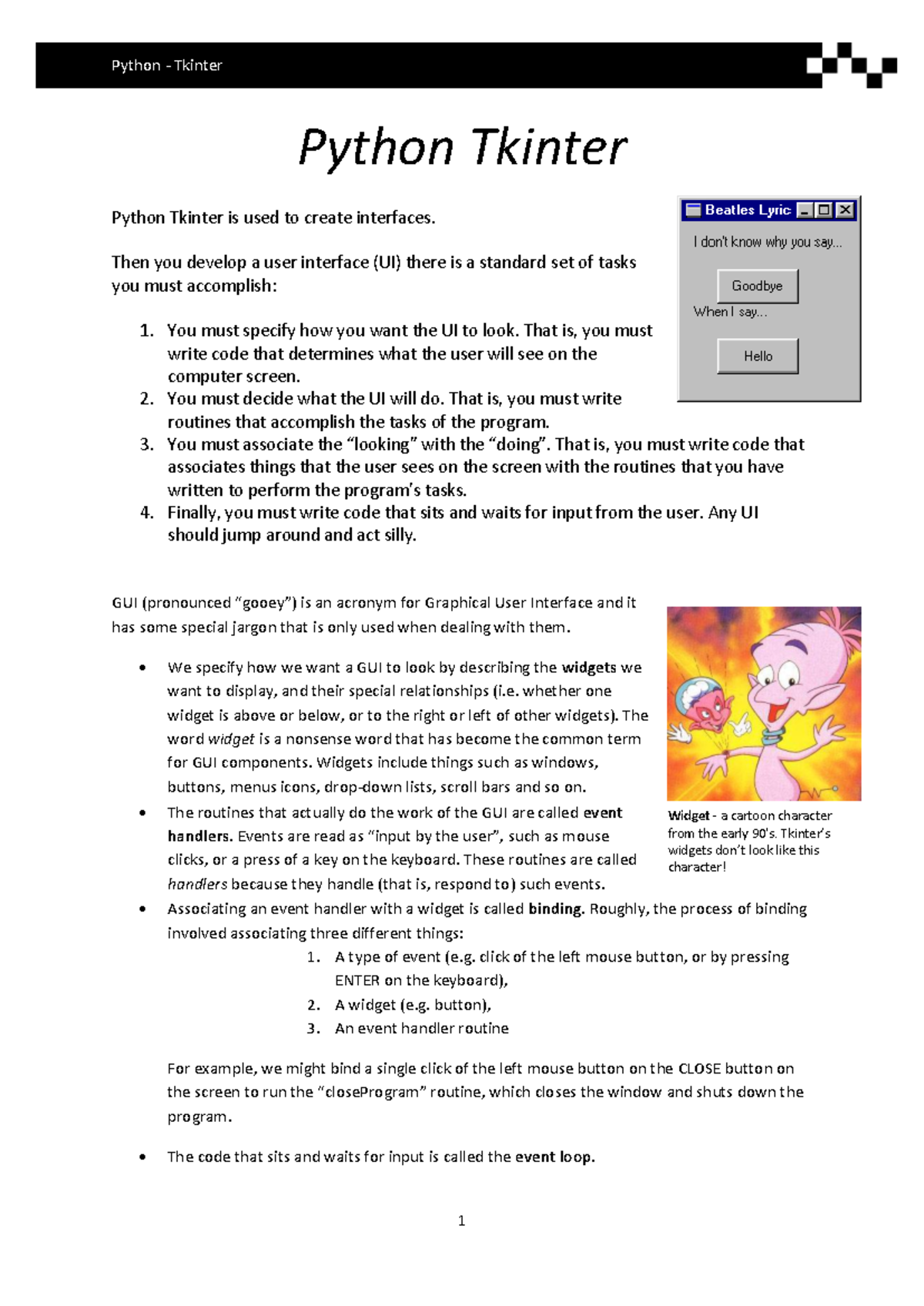 Python Tkinter - Python Tkinter Python Tkinter is used to create ...