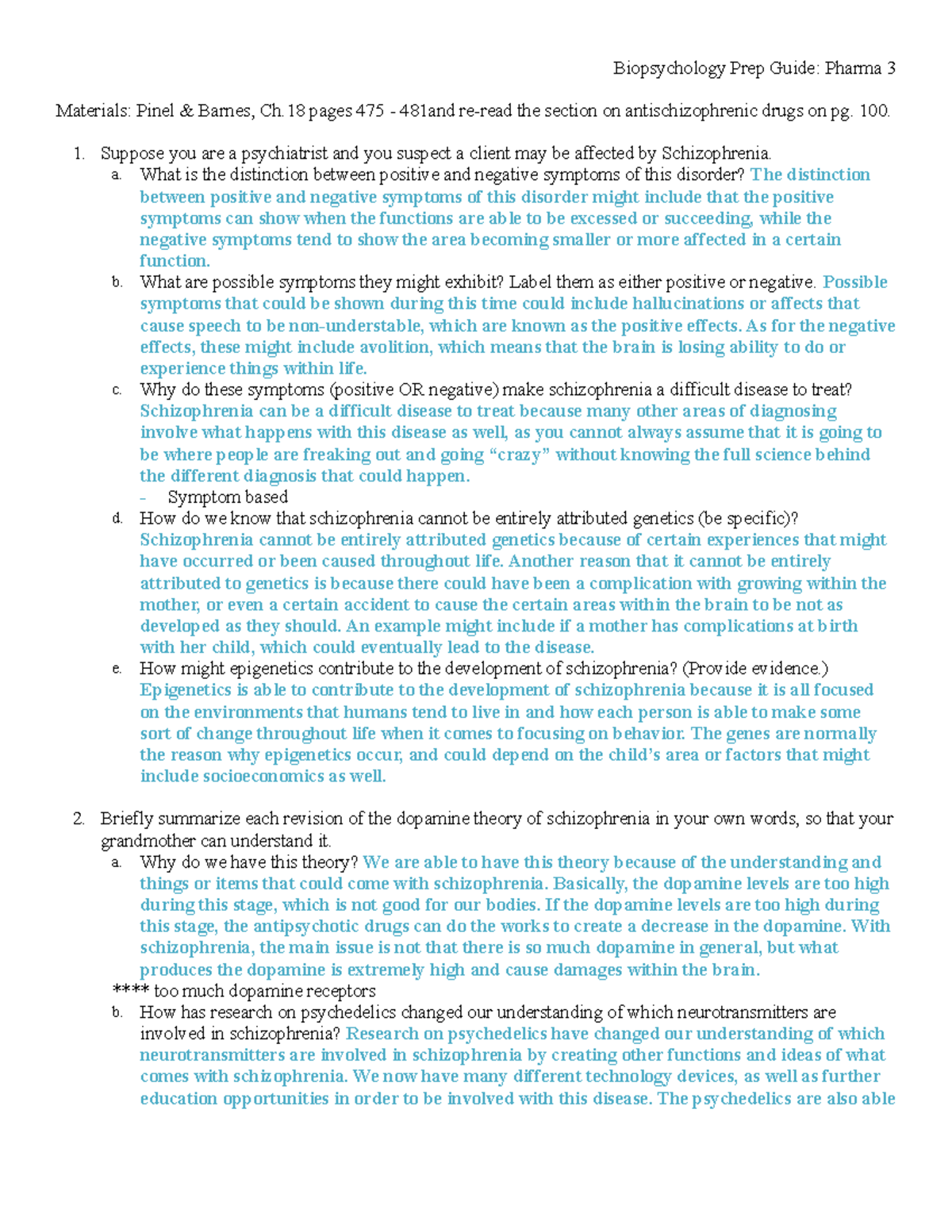 Pharma 3 - Biopsychology Prep Guide: Pharma 3 Materials: Pinel & Barnes ...