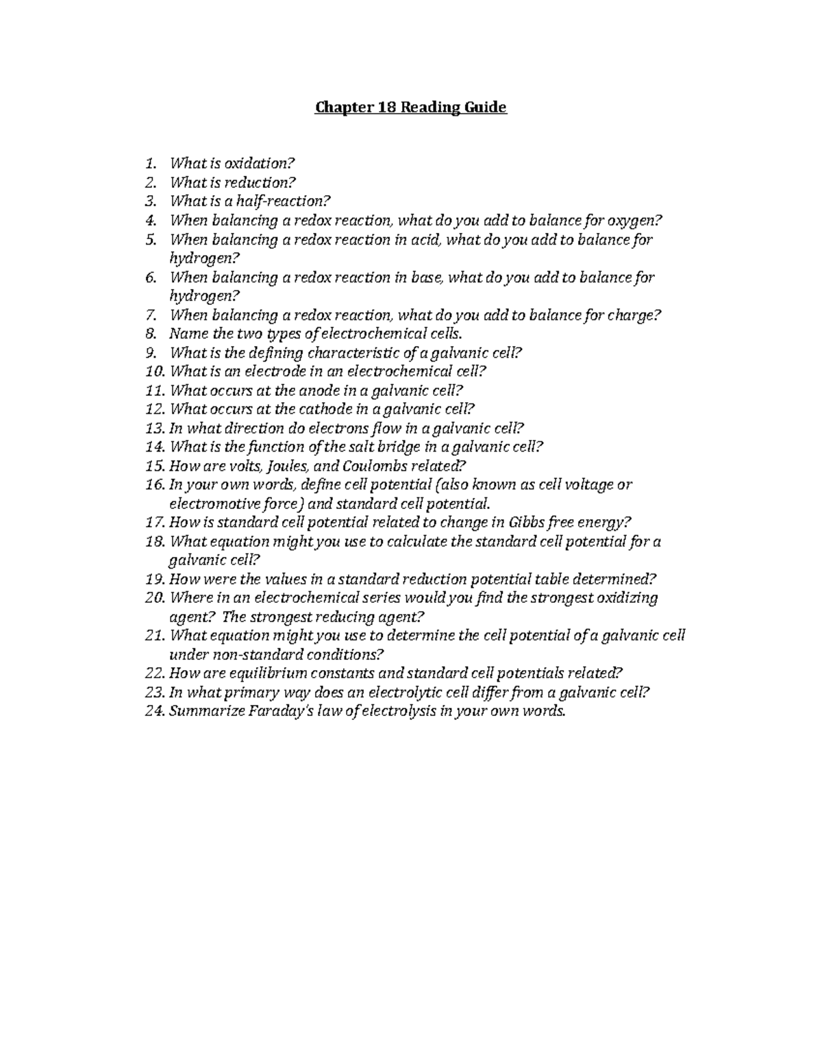 CHEM 1212K Chapter 18 Textbook Reading Guide - Chapter 18 Reading Guide ...