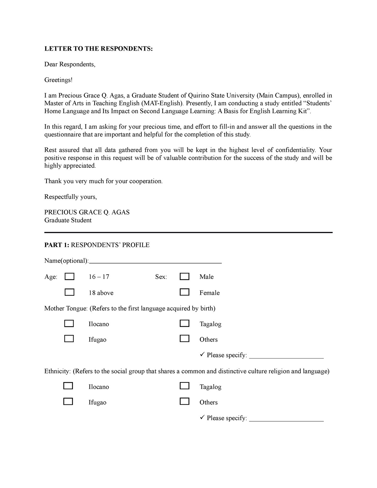 research consent letter for respondents