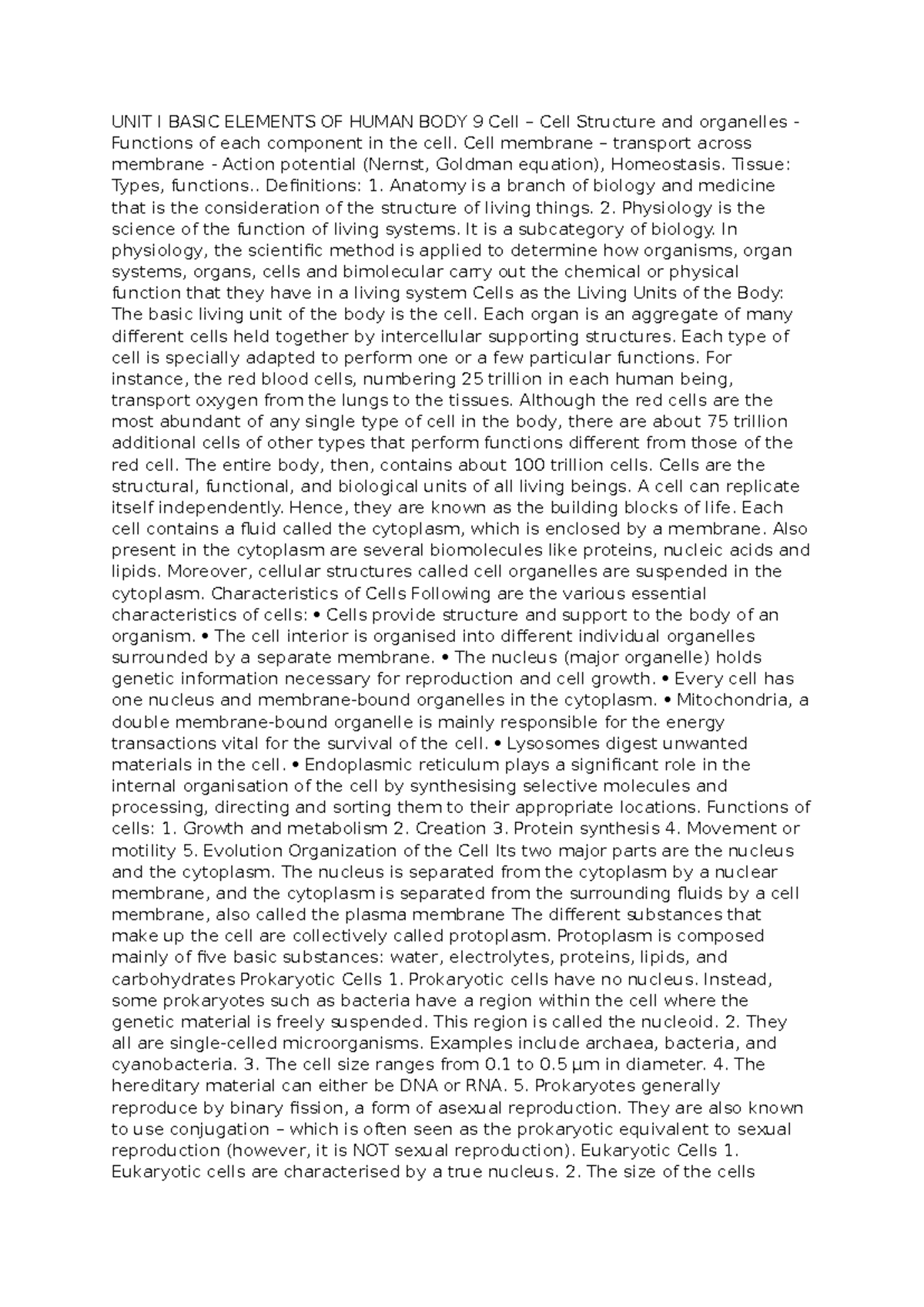 UNIT I Basic Elements OF Human Bodycell - UNIT I BASIC ELEMENTS OF ...